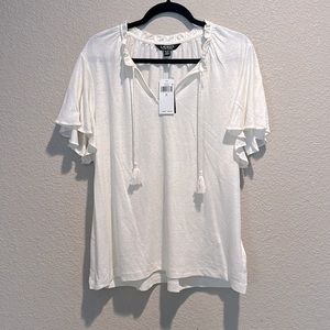 Ralph Lauren Tie-Neck top - jersey knit marscapone cream size XL